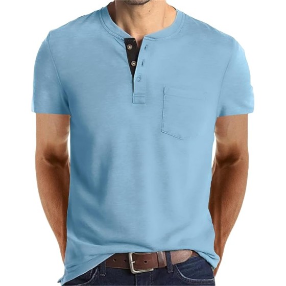 Lexiart Mens Fashion Henley Shirts Long Sleeve Button Cotton T-Shirt with Pocket